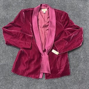 Talbots Blazer Womens 12 Burgundy Velvet Shawl Collar Tuxedo Satin Lapel Jacket